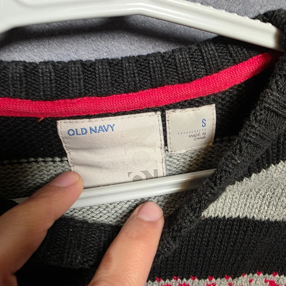 Old Navy Kids Boys Small Gray Black Striped Fair Isle Cotton Knit Sweater